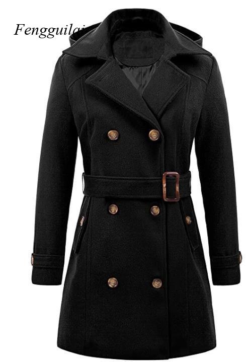 Wool Coat Peacoat - Cappotto Invernale da Donna Nero con