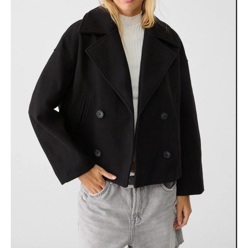 Wool Coat Peacoat - Cappotto Corto da Donna Oversize Doppiopetto